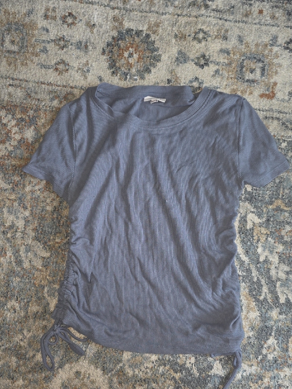 79 - SO Slate Blue Ribbed Short Sleeve Tee with Side Tie